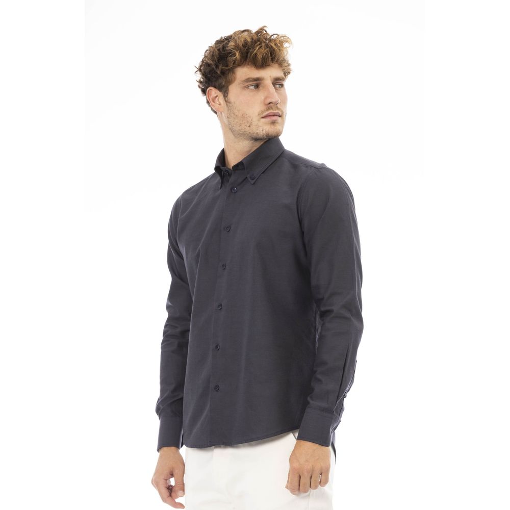 Baldinini Trend Chic Gray Cotton Blend Button-Down Shirt