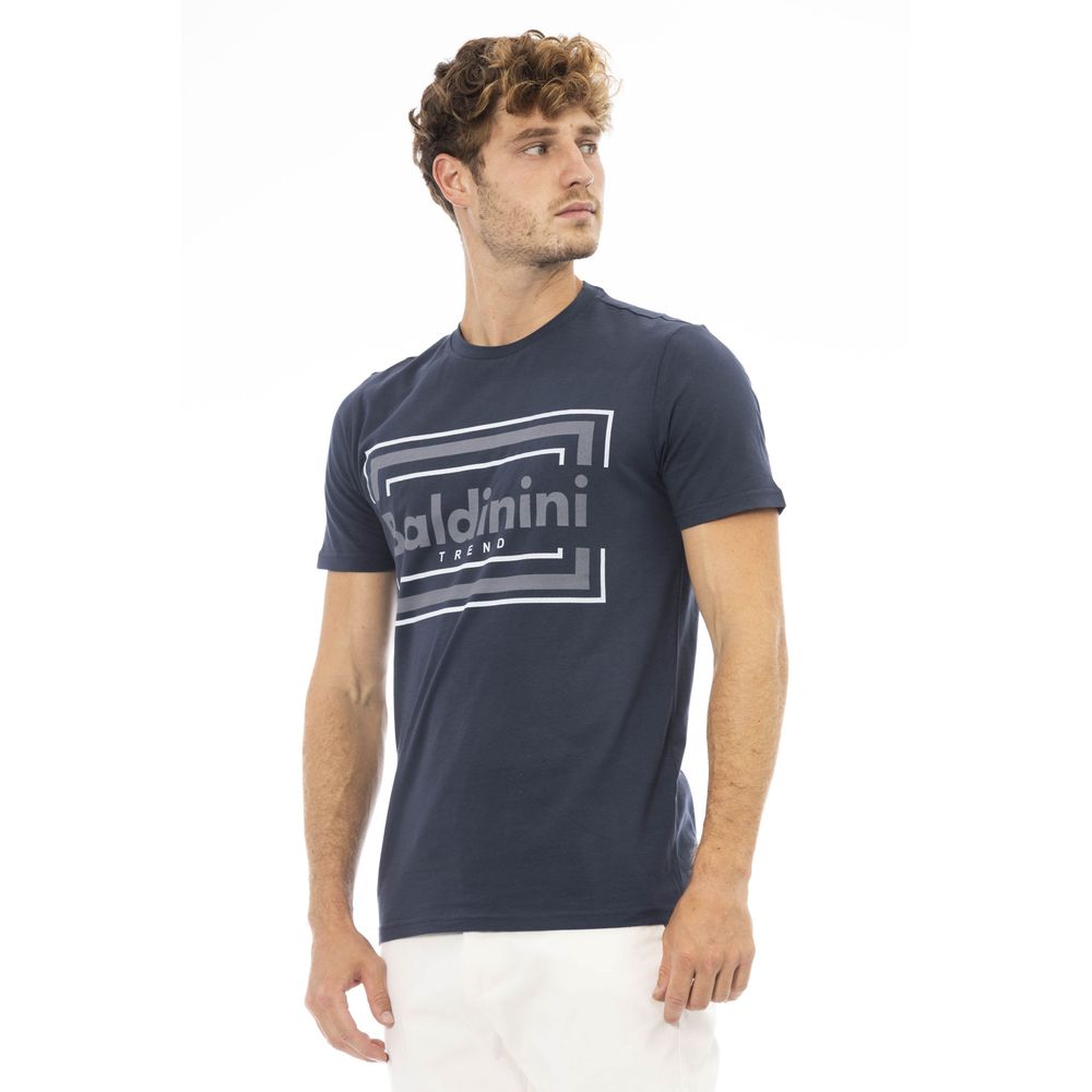 Baldinini Trend Elegant Blue Cotton Tee with Chic Front Print