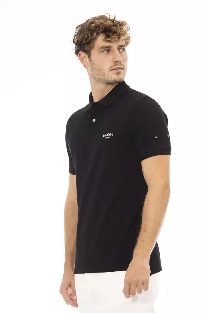 Baldinini Trend Sleek Black Cotton Polo with Elegant Embroidery