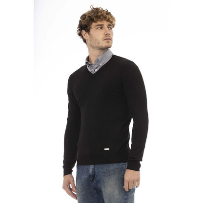 Baldinini Trend Elegant V-Neck Wool Sweater - Long Sleeves, Ribbed Accents