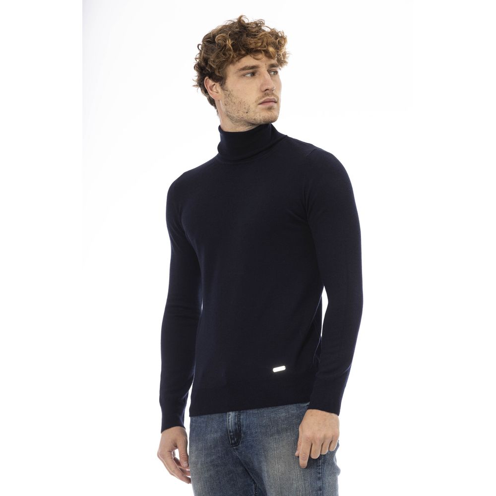 Baldinini Trend Elegant Blue Turtleneck Wool Sweater