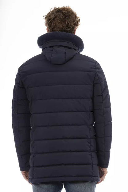 Baldinini Trend Elegant Blue Hooded Jacket with Monogram Detail