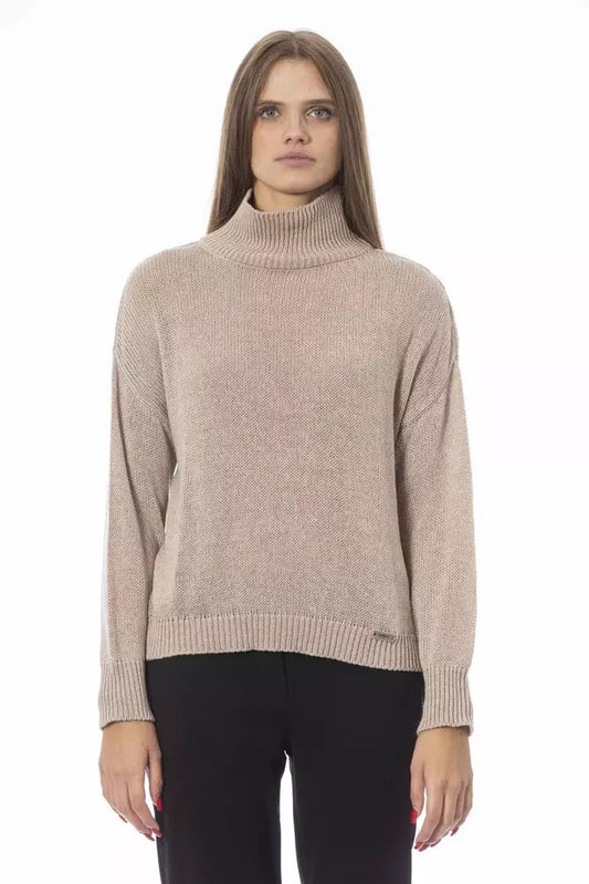 Baldinini Trend Chic Beige Volcano Neck Sweater