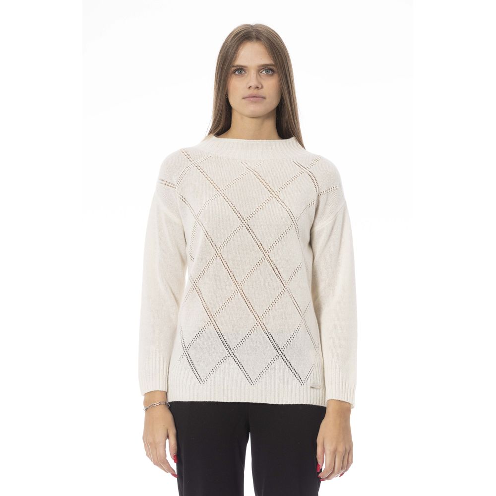 Baldinini Trend Chic Beige Volcano Neck Cozy Sweater