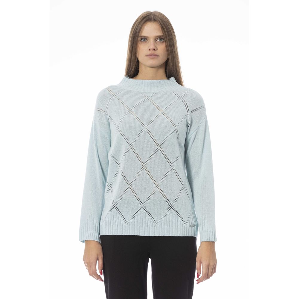 Baldinini Trend Elegant Light Blue Volcano Neck Sweater