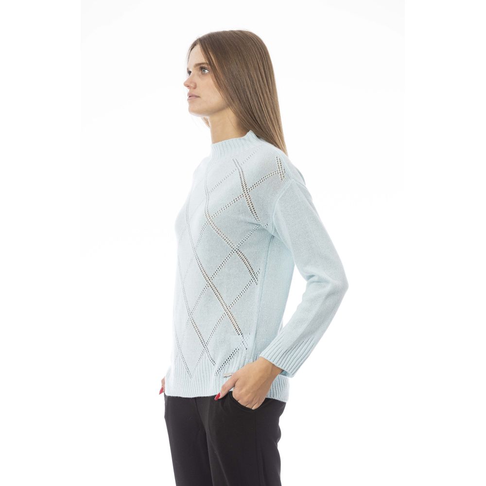 Baldinini Trend Elegant Light Blue Volcano Neck Sweater