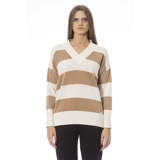 Baldinini Trend Elegant Beige V-Neck Sweater