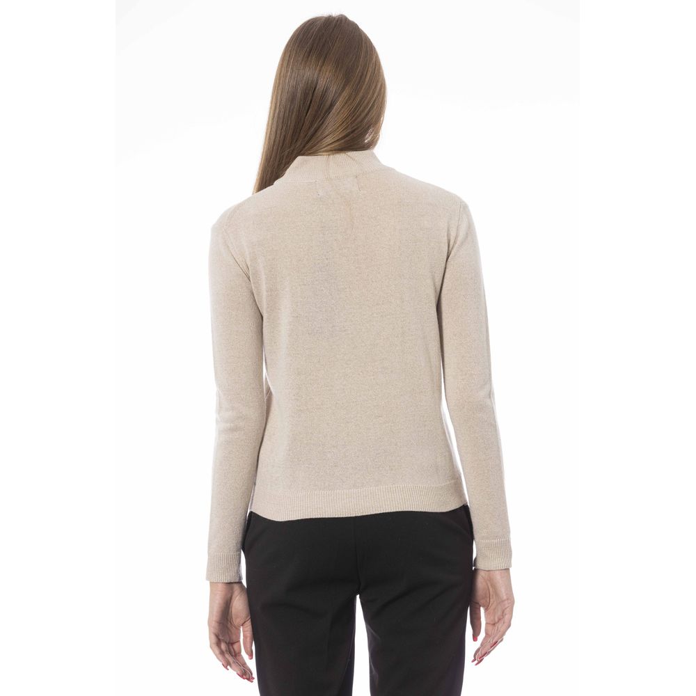 Baldinini Trend Chic Beige Turtleneck Cashmere Blend Sweater