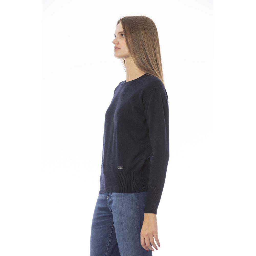 Baldinini Trend Chic Blue Crew Neck Sweater in Wool-Cashmere Blend