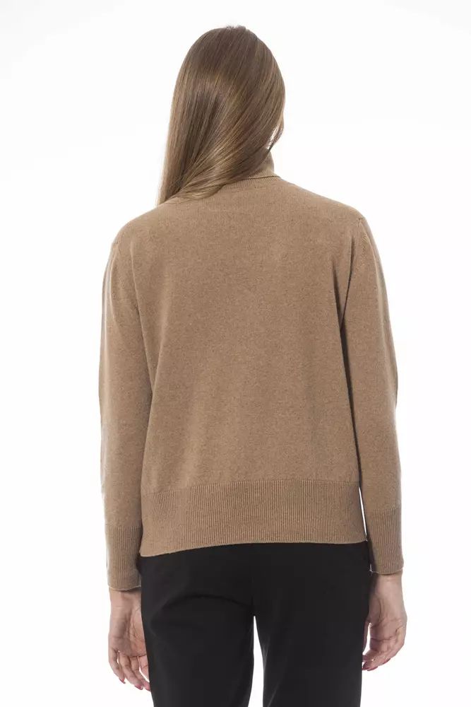 Baldinini Trend Chic Beige Wool-Cashmere Turtleneck Sweater