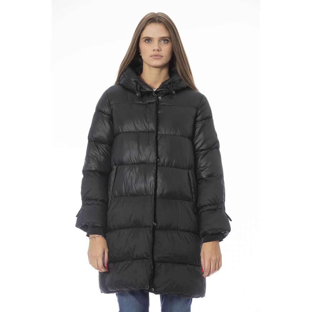 Baldinini Trend Chic Long Down Jacket with Monogram Detail