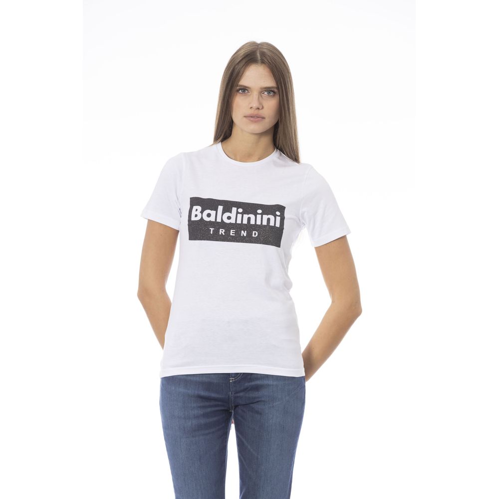 Baldinini Trend Chic White Cotton Tee with Signature Detail