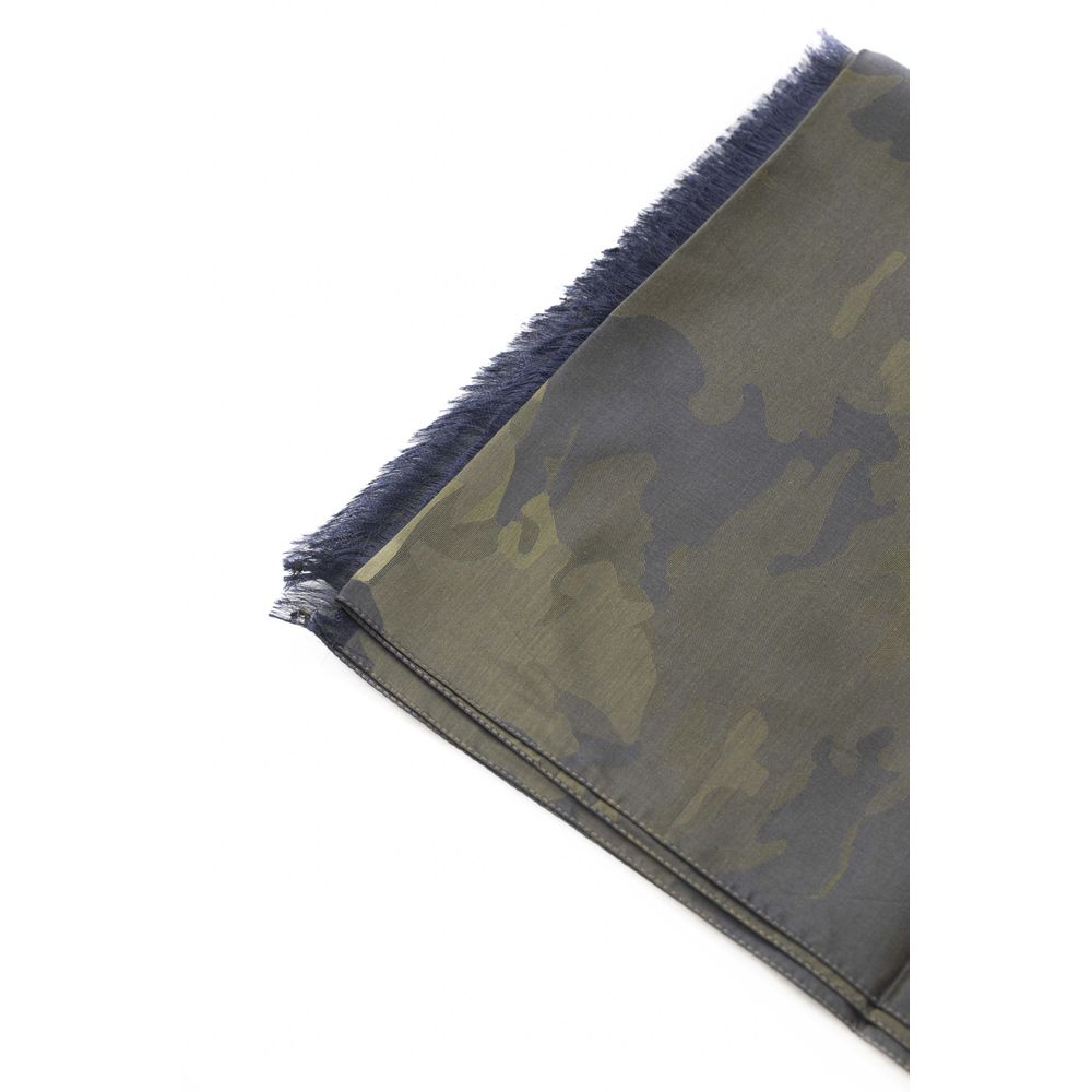 Trussardi Elegant Army Printed Cotton-Silk Scarf