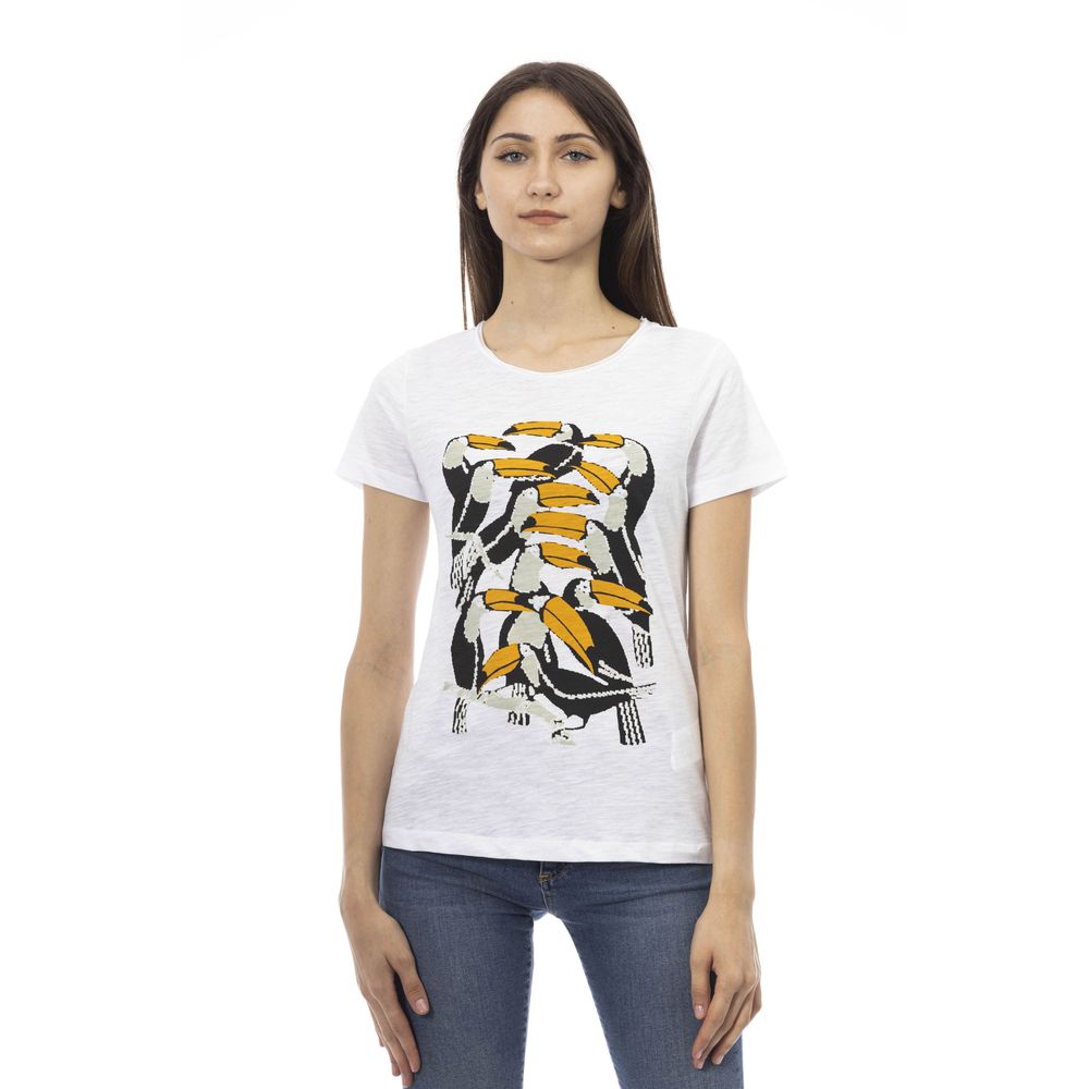 Trussardi Action Chic White Short Sleeve Tee with Exclusive Print