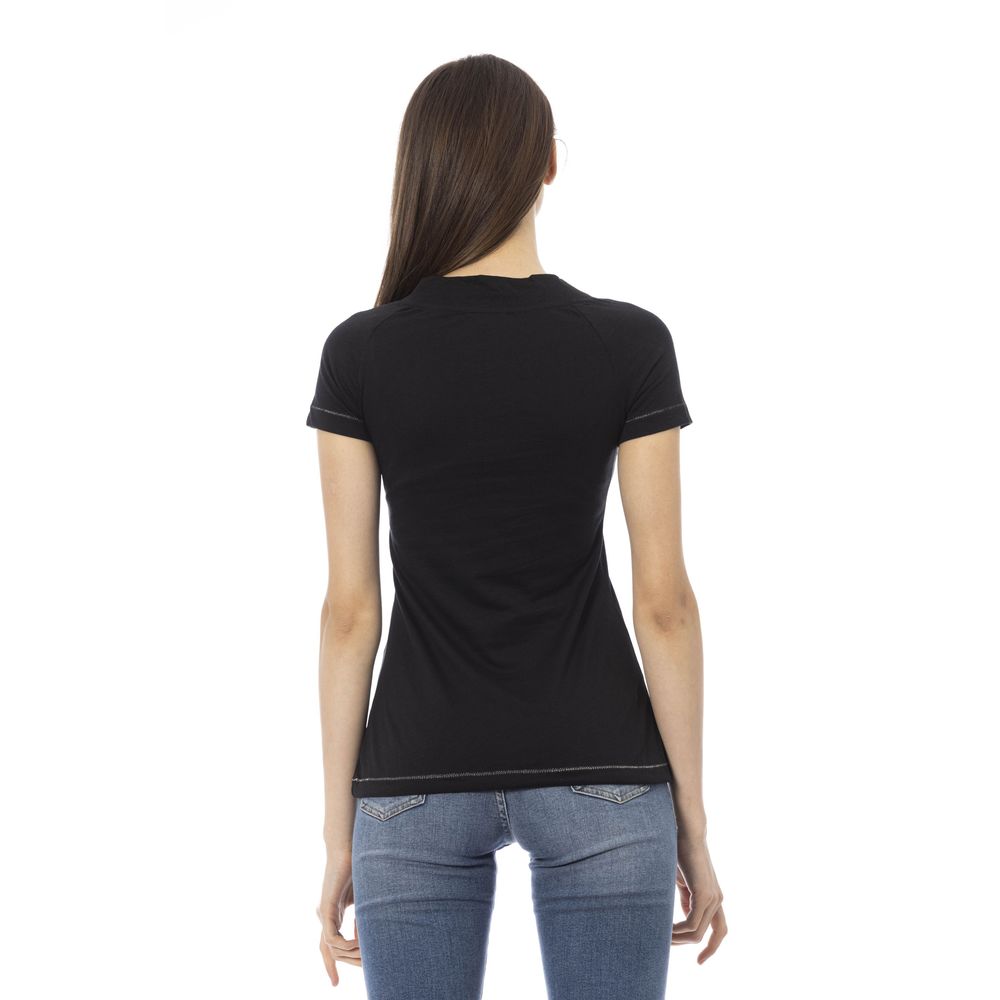 Trussardi Action Chic Black Cotton Tee with Unique Front Print