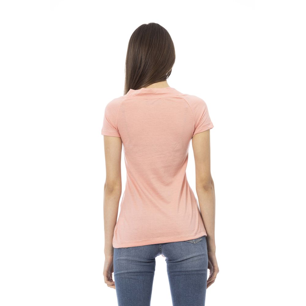 Trussardi Action Elegant Pink Short Sleeve Tee with Chic Print