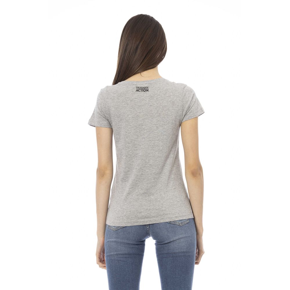 Trussardi Action Elegant Gray V-Neck Tee with Front Print