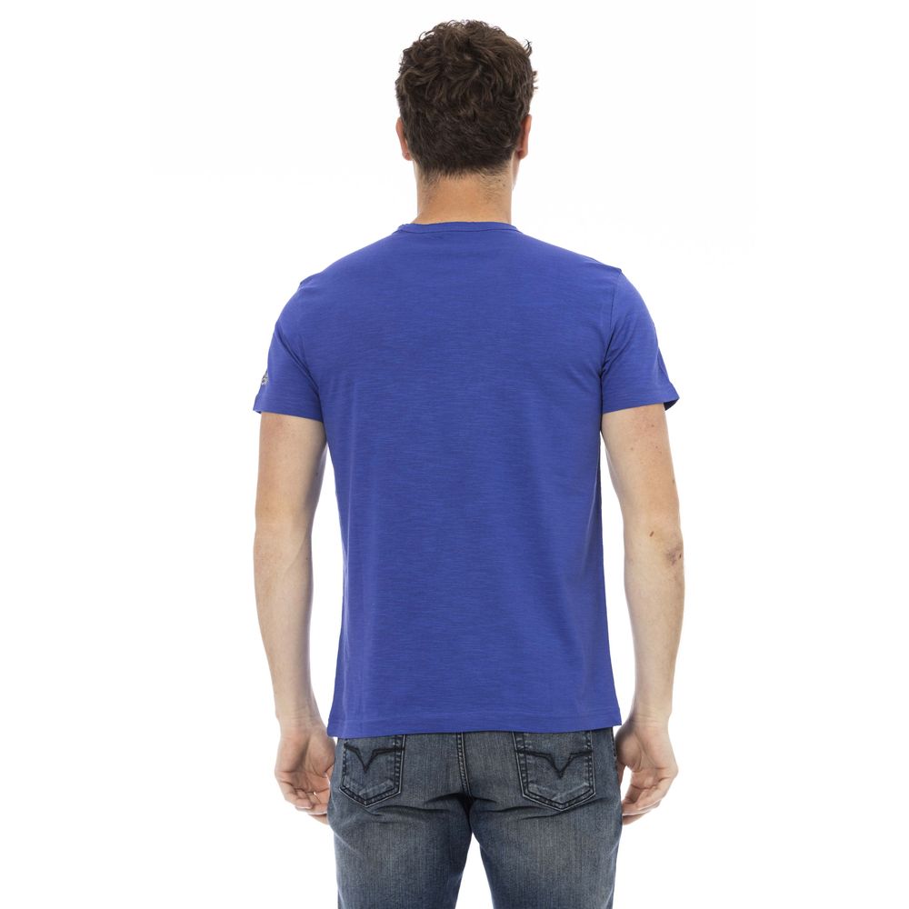 Trussardi Action Sleek Blue Cotton Tee with Unique Front Print