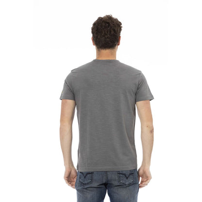 Trussardi Action Chic Gray Cotton Tee with Statement Print