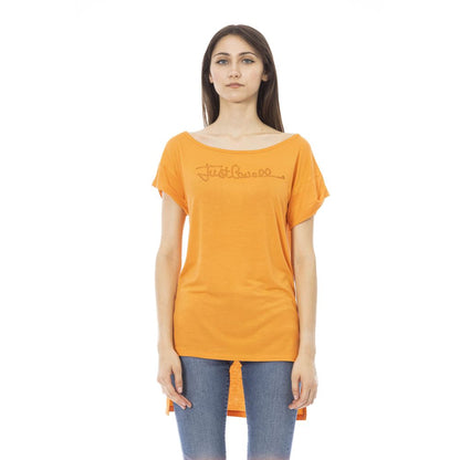 Just Cavalli Chic Orange Rhinestone Logo Tee