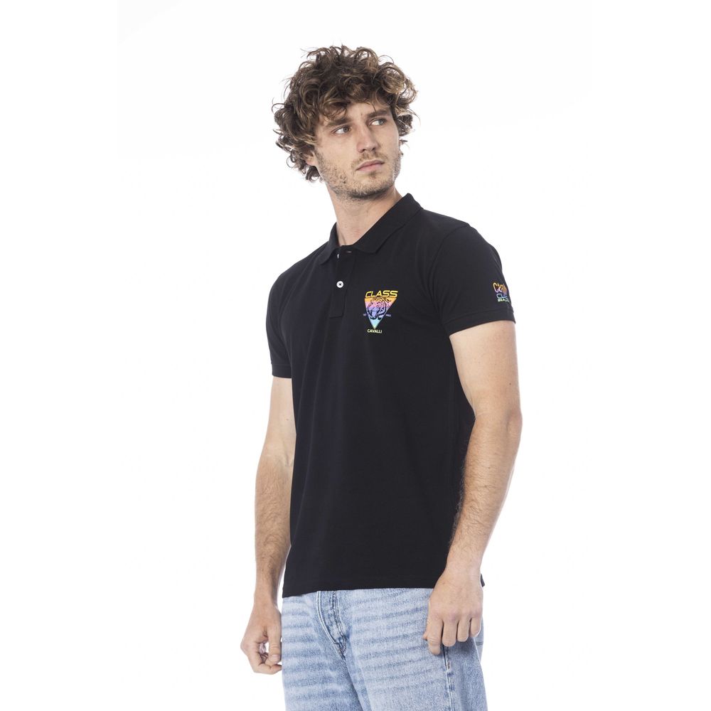 Cavalli Class Black Cotton Polo Shirt