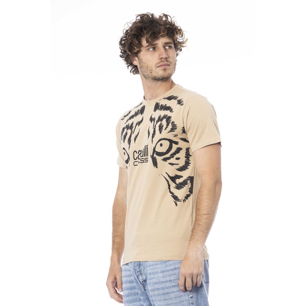 Cavalli Class Beige Cotton T-Shirt