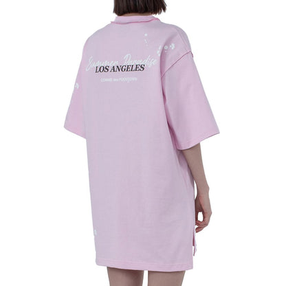 Comme Des Fuckdown Chic Pink Cotton T-Shirt Dress with Unique Print