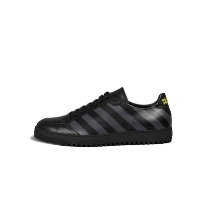 Off-White Stylish Calfskin Sneakers with Iconic Grey Stripes