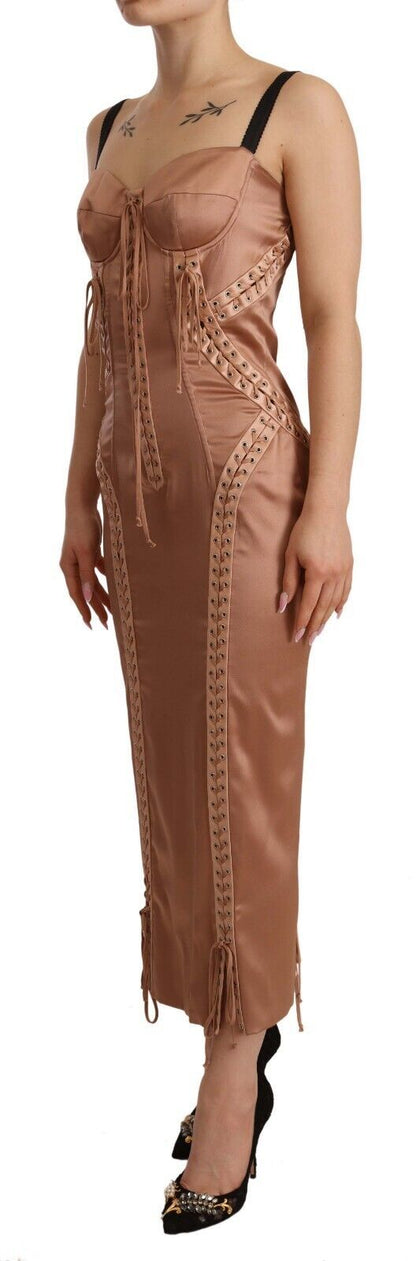 Dolce & Gabbana Elegant Beige Corset Midi Silk Dress