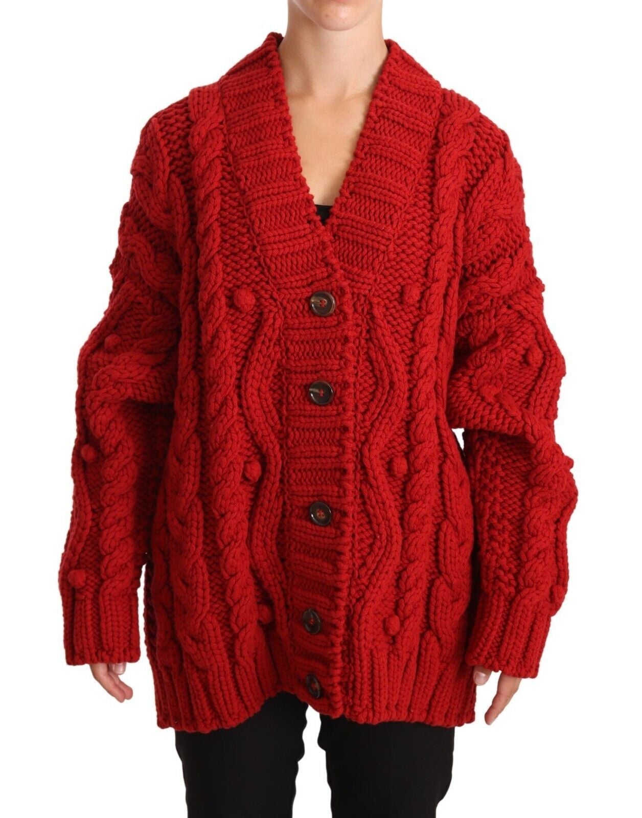 Dolce & Gabbana Ravishing Red Virgin Wool Cardigan