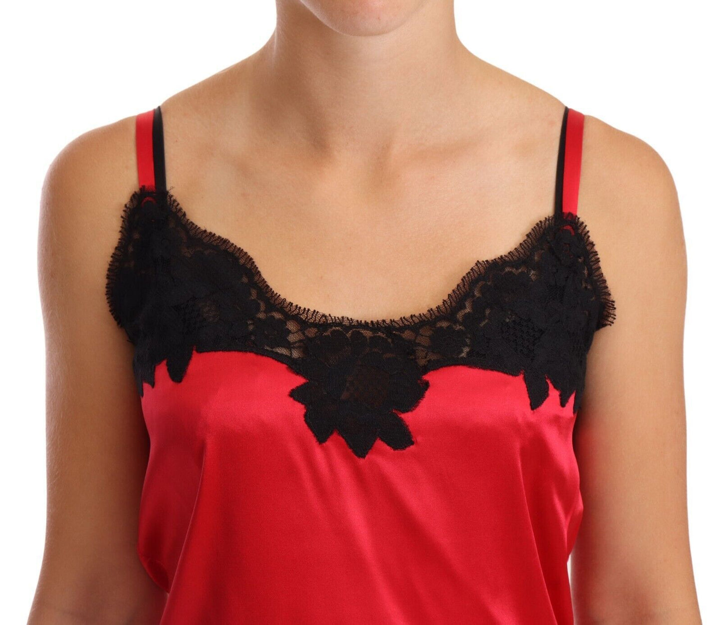 Dolce & Gabbana Silk Blend Lace-Trim Camisole in Red & Black