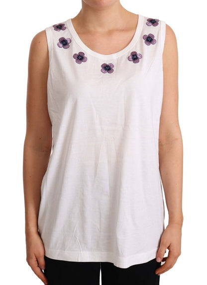 Dolce & Gabbana Floral Trim Logo Tank Top in White