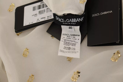 Dolce & Gabbana Off White Silk Blend Ascot Collar Blouse Top