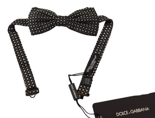 Dolce & Gabbana Elegant Silk Black Bow Tie with Metal Clasp Detail