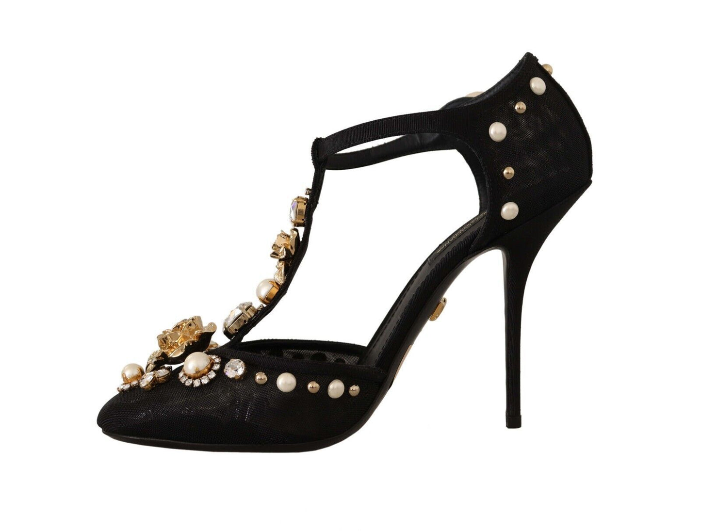 Dolce & Gabbana Elegant Embellished T-Strap Heels Sandals