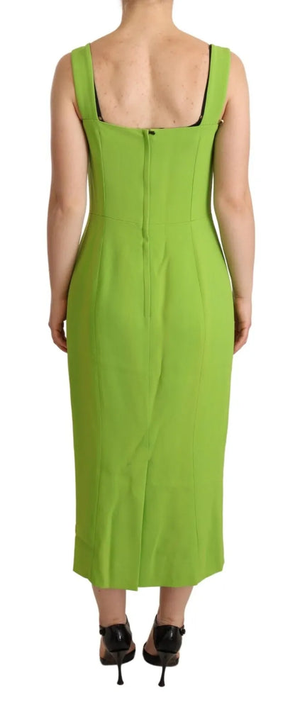 Dolce & Gabbana Green Sheath Square Neckline Mid Length Dress