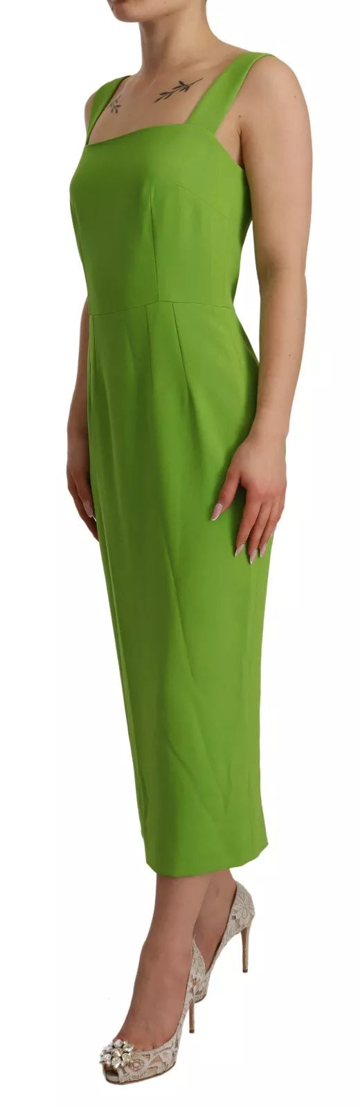 Dolce & Gabbana Green Sheath Square Neckline Mid Length Dress