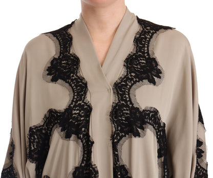 Dolce & Gabbana Elegant Beige Embroidered Lace Kaftan Dress