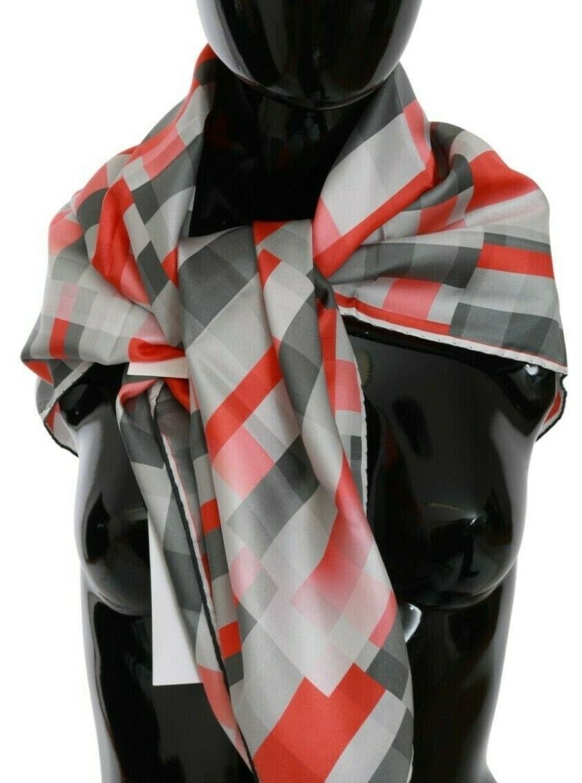 Costume National Elegant Silk Checkered Scarf in Gray and Red