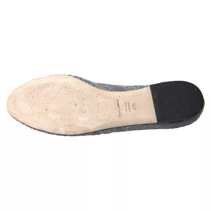 Dolce & Gabbana Gray Taormina Lace Slip On Flats Shoes