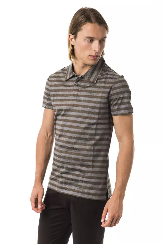 BYBLOS Elegant Gray Striped Cotton Polo