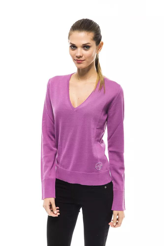 Montana Blu Chic Pink V-Neck Embellished Logo Sweater