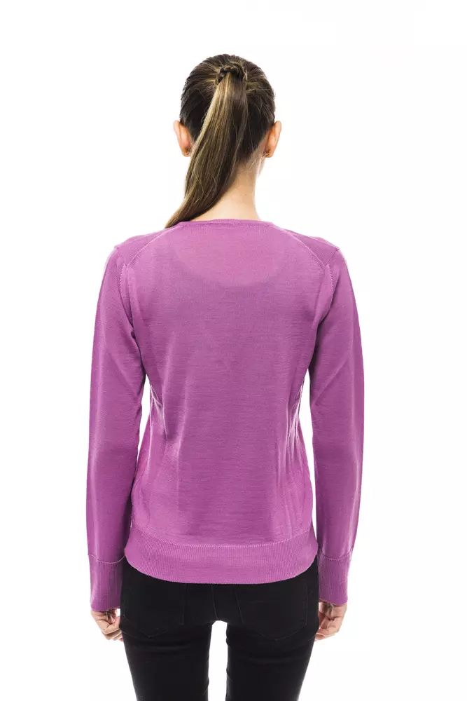 Montana Blu Chic Pink V-Neck Embellished Logo Sweater