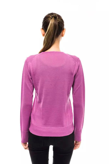 Montana Blu Chic Pink V-Neck Embellished Logo Sweater