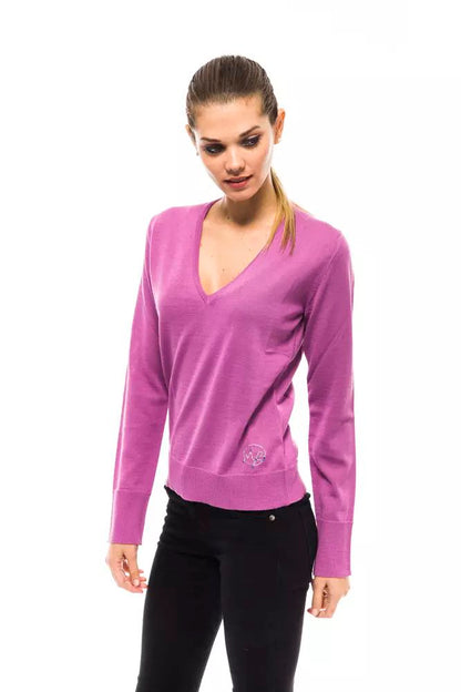 Montana Blu Chic Pink V-Neck Embellished Logo Sweater