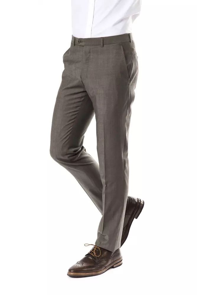 Uominitaliani Elegant Gray Woolen Suit Pants - Drop 7 Cut