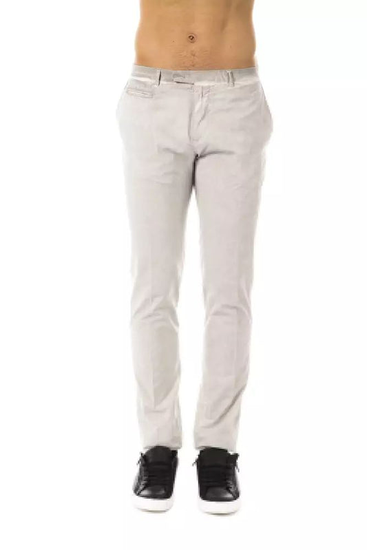 Uominitaliani Sleek Gray Casual Fit Cotton Pants for Men