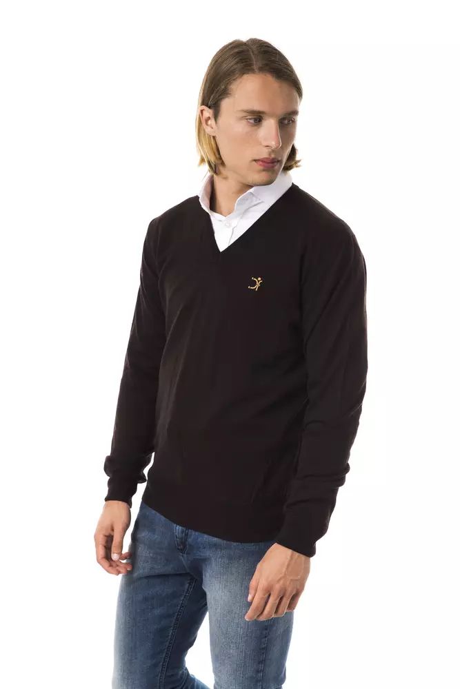 Uominitaliani Embroidered V-Neck Merino Wool Sweater