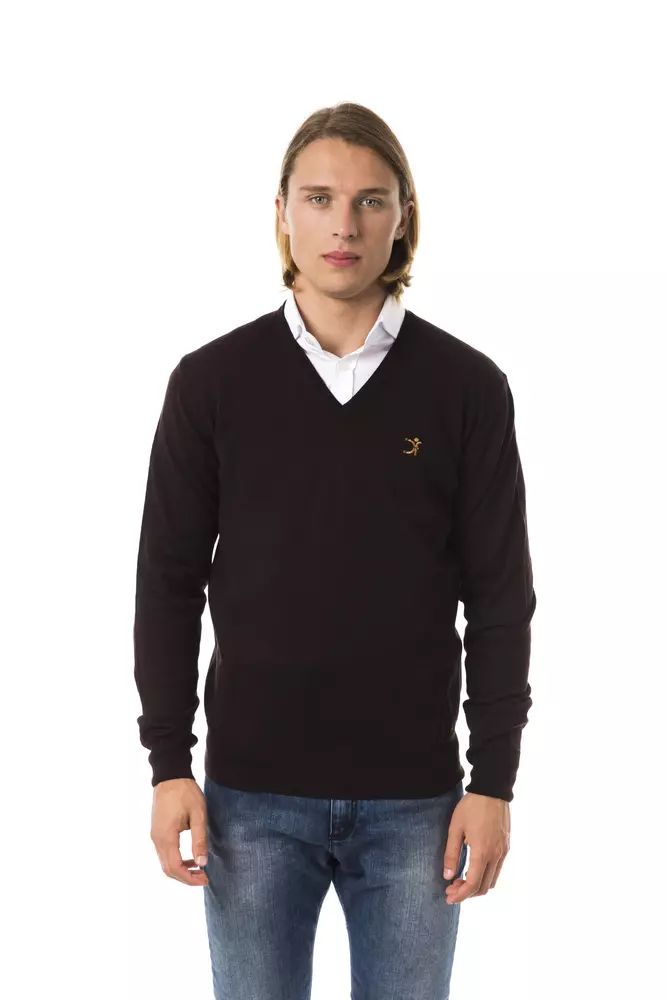 Uominitaliani Embroidered V-Neck Merino Wool Sweater