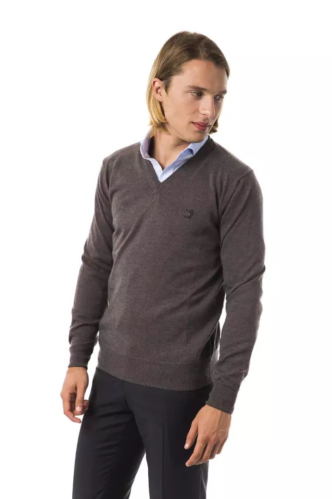 Uominitaliani Exquisite V-Neck Embroidered Merino Sweater